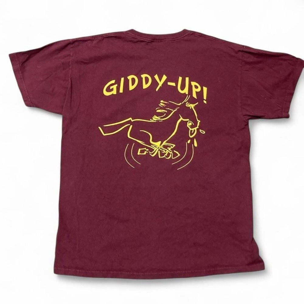 Giddy up maroon horse graphic tee gildan funny‎ equestrian L/20.5